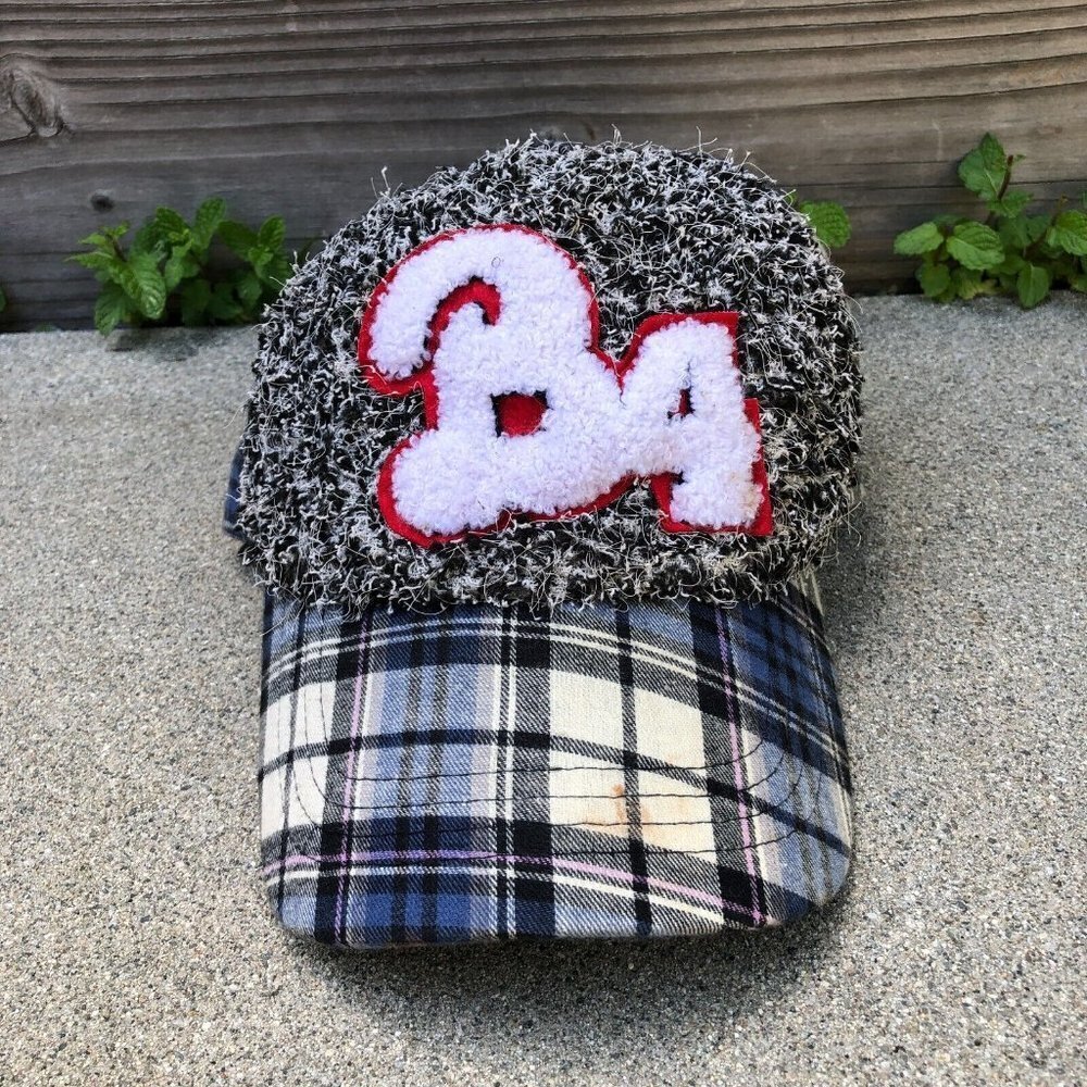 JAMONT B4 Fuzzy Baseball Hat Men's Plaid Adjustable Cap Blue Grey​​​​​
